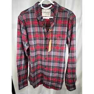 Weatherproof Vintage Holiday Tartan Plaid Flannel Shirt Red Gray Medium NWT